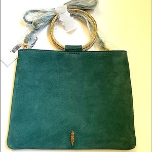 NWT Thacker NY Le Pouch Hammered Dark Teal -Suede Ring Crossbody Removable strap